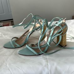 Size 7 Nwt Heels Summer Turquoise Ankle Strap Heels, Turquoise Ankle Strap Heels For Summer, Chic Turquoise Heels For Evening, Turquoise Open Toe Heels For Spring, Spring Turquoise Open Toe Heels, Summer Party Turquoise Heels, Turquoise Pointed Toe Heels For Spring, Turquoise High Heels For Summer, Spring Turquoise Pointed Toe Heels