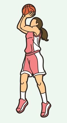 a woman in pink and white is holding a basketball ball up to her head with both hands