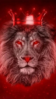 a lion with a crown on it's head in the middle of a red background