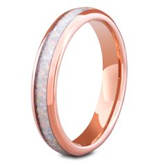 a rose gold wedding ring with white opal inlay