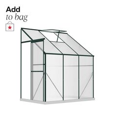 a white and green greenhouse with the words add to bag below it on a white background