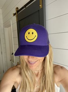 Adorable and so much fun!! This Smiley Face Vintage Trucker hat sits high for that cool Cali surfer vibe. Fully adjustable, foam backing with cotton front, trucker style with a mesh back. Perfect for the beach, sun, or just a bad hair day. Get ready for Summer!! Surfer Hat, Smiley Face Hat, Surfer Vibe, Vintage Trucker Hat, Vintage Trucker Hats, Quality Hats, Cute Hats, Bad Hair Day, Happy Face