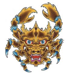 Samurai Crab, Japanese Oni, Chicano Style Tattoo, Chinese Embroidery, Samurai Tattoo, 3d Tattoo