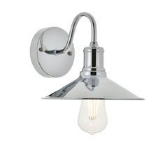 a chrome wall light with an open bulb