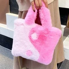 Pink Fluffy Bag So Cute In Bubble Gum Pink. Fluffy Top, Fuzzy Bag, Fluffy Bag, Faux Fur Top, Aesthetic Bags, Plush Bags, Fur Bag, Girly Bags, Lv Bags