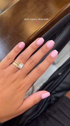 Short Square Pink Nails, Square Pink Nails, Biab Nails, Designs For Short Nails, Short Gel Nails, Casual Nails, Nail Jewelry