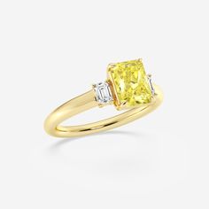 1 5/6 ctw Radiant Lab Grown Diamond Fancy Yellow With Side Emerald Cuts Three-Stone Engagement Ring 14K Yellow Gold Three Stone Engagement, Three Stone Engagement Rings, Stone Engagement Rings, Stone Engagement, Three Stone, Emerald Cut, Lab Grown, Lab Grown Diamonds, Engagement Ring