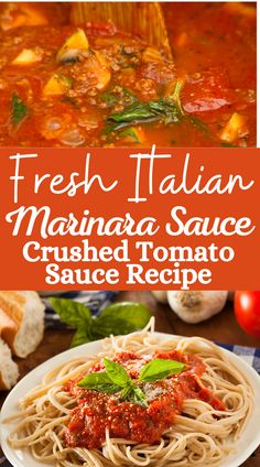 fresh italian marinara sauce crushed tomato sauce recipe on a white plate with basil and tomatoes