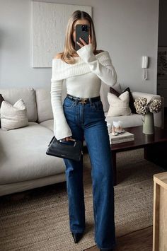 Outfit Elegantes, Looks Jeans, Romantic Outfit, Looks Street Style, Autumn Outfit, Winter Fashion Outfits