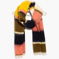 New With Tag Madewell Multi Stripe Scarf, Perfect For This Coming Cooler Seasons! Add A Bold Of Pop Color To Any Basic Outfit. Fringe Trim. Knit Construction. Approx 45" Lenght X 16.5" Width. Imported. 54% Acrylic, 27% Nylon, 19% Cotton. Burgundy Weave, Fuzzy Scarf, Fall Blanket, Madewell Accessories, Cape Scarf, Patchwork Scarf, Black And White Scarf, Yellow Scarf, Embroidered Scarf