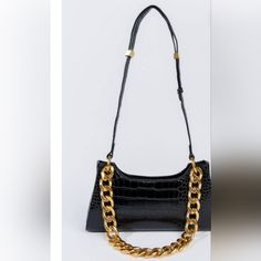 Croc Chain Purse -Black Everyday Black Bags With Gold Chain, Black Shoulder Bag With Chain Strap As Gift, Black Shoulder Bag With Chain Strap For Gift, Black Chain Bag Perfect For Gifts, Black Chain Bag For Gift, Black Chain Bag As Gift, Chic Black Shoulder Bag For Gift, Everyday Black Shoulder Bag With Chain, Chic Black Bag With Chain Link Shape