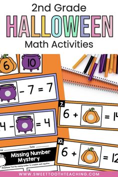 halloween themed math activities for 2nd grade students to practice addition and subtraction skills