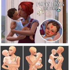 an animated image of a woman holding a baby in her arms and kissing the man's forehead