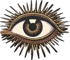 an eye with spikes on it is shown in the shape of a sunburst