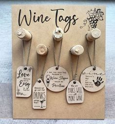 wine tags are hanging on a card with the words wine tags written in different languages