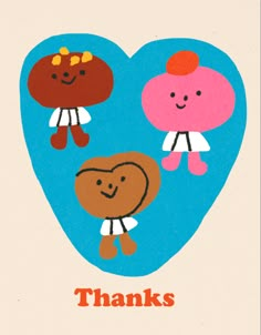 a card with an image of two hearts and the words thanks