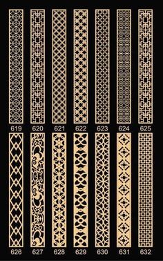 a set of different types of decorative patterns on black background stock photo - budget conscious