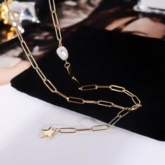 Stella Pearl Paperclip Lariat Necklace – Ringified Jewelry Paperclip Jewelry, Gold Pearl Necklace, Lariat Necklace, Paper Clip, Jewelry Trends, Chain Styles, Gold Finish, Semiprecious Stones, Precious Stones