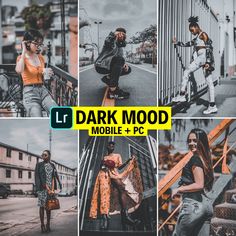 multiple photos of people walking and talking on their cell phones with the text dark mood mobile + pc