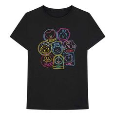 Officially Licensed BTS BT21 Merchandise Featuring BTS 'Neon' design motif. at front Crew Neck Short Sleeves Classic Unisex Fit Tee 100% Soft-Style Cotton Black The Artist Movie, Bts Bt21, Neon Design, Mens Items, High Quality T Shirts, Workout Tee, Unisex T Shirt, Fitness Fashion, Short Sleeve Tee