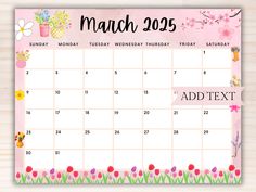 a pink calendar with flowers on it