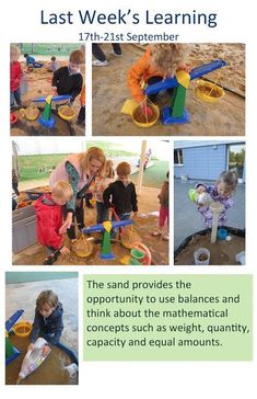 children playing in the sand with toys and words describing how to use it for learning