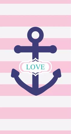 an anchor with the word love on it in blue and pink stripes, against a white background