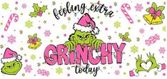 the gringy holiday greeting card with candy canes and candies in pink, green and