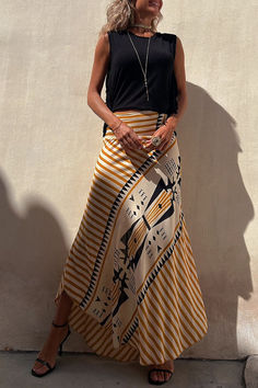 Crop Top Suit, Long Skirt Fashion, Maxi Rok, Yellow Skirt, Puff Long Sleeves, Neck Bodycon Dress, Printed Maxi Skirts, Styl Boho, Sleeveless Crop Top