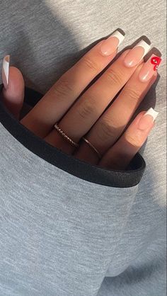 #nails Evil Eye Nails, Simple Gel Nails, Basic Nails, French Tip Acrylic Nails, Classy Acrylic Nails, Short Square Acrylic Nails, Red Nail, Acrylic Nails Coffin Short