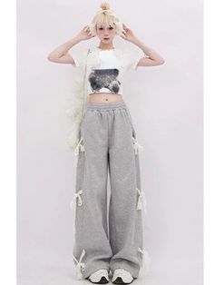 SPECIFICATIONSBrand Name: Miss ToughStyle: CasualAge: MIDDLE AGEOrigin: Mainland ChinaCN: GuangdongSeason: All seasonWaist Type: highDecoration: BOWElasticity: Non StrechFabric Type: blendedPattern Type: SolidPant Style: Wide leg pantsMaterial: POLYESTERFit Type: LOOSELength: full lengthCraft of Weaving: TATRelease Date: Summer 2024Place Of Origin: China (mainland)Closure Type: Elastic WaistGender: WOMENModel Number: 0WC484Front Style: Pleated Aesthetic Sweatpants, Harajuku 90s, Y2k Harajuku, 2000s Clothes, Grey Lace, Wide Trousers, Pants Vintage, Half Skirt, 90s Aesthetic