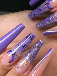 Fingernail Colors, March Nails, Purple Acrylic Nails, Long Press On Nails, Nagel Tips, Manicure Tips, Coffin Press On Nails, Acrylic Nails Coffin, Manicure E Pedicure