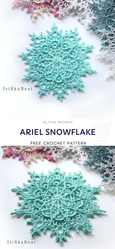 crochet snowflake pattern with the words, free crochet pattern