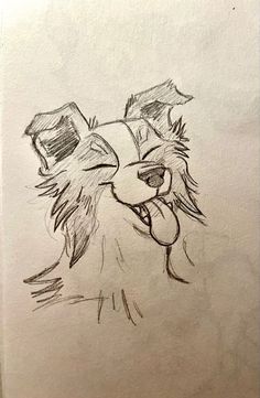 a drawing of a dog with its mouth open