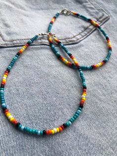 Beaded western anklet Casual Turquoise Jewelry With Tiny Beads, Casual Turquoise Beaded Bracelets For Festival, Casual Turquoise Beaded Necklaces With Colorful Beads, Casual Turquoise Beaded Necklaces With Tiny Beads, Casual Turquoise Beaded Necklace With Colorful Beads, Casual Turquoise Beaded Necklaces, Casual Turquoise Beaded Necklace, Western Blue Jewelry For The Beach, Hand-strung Turquoise Beaded Bracelets For Summer