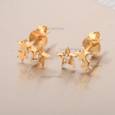 Description Triple Sparkling Star Minimalist Stud Earrings Solid 14K Yellow Gold Handmade Fine Princess & Fair tale Jewelry Gift For Her ≫ Features * Items Code: ST00278 * Solid 14K Yellow Gold with stamped * 18K also available - Additional fees may apply) * More option in gold color: Rose , yellow , White gold * Diamonds Wt : 0.03 Ct * Diamond color : G-H * Diamonds Clarity : SI * Diamonds cut : Brilliant * Size :- 10 mm ≫ FAQ below for more detail. ✦ For International Buyer - Customs and i Star Minimalist, Minimalist Stud Earrings, Diamond Evil Eye, Minimalist Earrings Studs, Sparkling Stars, Minimalist Studs, Diamond Star, Rose Yellow, Diamond Color