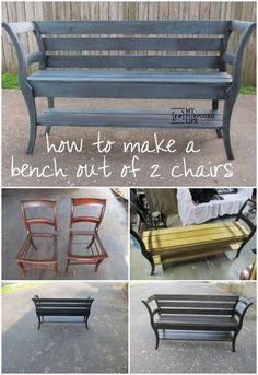 several different types of benches made out of wood and metal, with the words how to make a bench out of 2 chairs