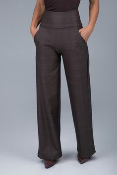 Why we love this: These stunning office-inspired Plaid Wide Leg pants have a super-flattering waist, roomy pockets, & an elegant wide-leg design! Features: KiraGrace PowerStrong Print: Feels comfortable and luxurious  High-rise, 32.5" inseam. Leg Opening: 23" Slimming high waist & practical side pockets Need a different length? Now available in Tall & Petite Made in U.S.A. of imported fabric    Waist: High-Waisted (13.5" Rise) Inseam: Regular 32.5", Petite 30.5", Tall 34" For easy alterations - Elegant Gray Wide-leg Dress Pants, Fitted Gray Ankle-length Wide Leg Pants, Elegant Gray Full-length Wide Leg Pants, Elegant Plaid Wide-leg Pants, Plaid Cotton Wide-leg Pants, Ladies Pants, Yoga Dress, Yoga Bottoms, High Waist Wide Leg Pants