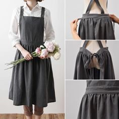 🌻 Cottagecore Cotton Linen Apron - $29.90 - Cottagecore Clothes Florist Apron, Apron Pinafore, An Apron, Flared Sleeves Top, Cotton Apron, Apron Dress, Pinafore Dress, Kitchen Aprons, Mua Sắm