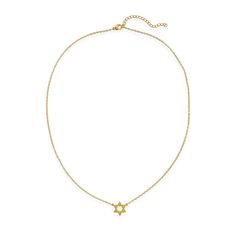 Experience true beauty with this dainty Alex Mika Star of David Necklace featuring a gold star charm. Show off your faith with a playful touch with this exquisite necklace that drapes delicately around your neck. Style #S5N002G Stainless Steel 18K Gold Plated, Triple Plated Water Resistant/Waterproof Size: Approx. 0.43" pendant Length: Approx. 18" + 2" EXT, Lobster clasp Star Of David Necklace, Star Of David, Gold Star, Anklet Jewelry, Perfume Spray, Fine Jewellery Necklace, Star Charms, Gold Stars, Charm Earrings