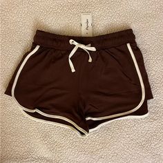 Cute Dark Brown Shorts! Elastic Waist Band, Comfy, Nwt. -Material: 63% Polyester, 33% Rayon, 4% Spandex Sporty Brown Bottoms For Spring, Casual Brown Stretch Athletic Shorts, Sporty Brown Athletic Shorts For Summer, Brown Summer Athletic Shorts, Casual Brown Athletic Shorts For Summer, Sporty Brown Shorts For Spring, Brown Shorts Outfit, Brown Lounge, 80s Clothes