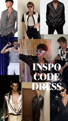 men in black and white outfits with the words inspo code dress