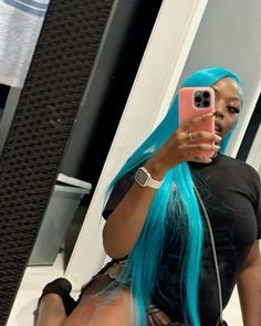 Aqua Wigs For Black Women, Blue Wig Ideas, Teal Wig Install, Baby Blue Wigs For Black Women, Birthday Wig Colors, Side Part Colored Wig, Hair Color Ideas Wigs, Exotic Wig Colors