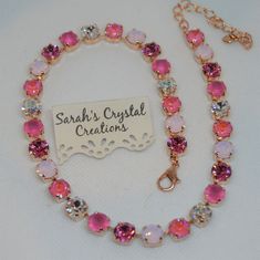 Tickled Pink Swarovski Crystal Necklace by SwarovskiJewelrySED on Etsy Pink Sparkling Stones Jewelry Gift, Pink Jewelry With Sparkling Stones For Gift, Pink Sparkling Stones Jewelry For Gifts, Pink Sparkling Jewelry For Gift, Pink Crystal Bracelet With Sparkling Stones For Party, Pink Round Costume Jewelry, Pink Sparkling Jewelry Gift, Pink Rhinestone Jewelry For Gifts, Pink Bracelets With Sparkling Stones