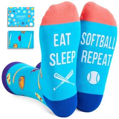 PRICES MAY VARY. WOMEN SOFTBALL SOCKS: Experience comfort with our blue softball socks, adorned with designs of softball bats, gloves, and balls. The soles are featured with the mantra, "EAT SLEEP, SOFTBALL REPEAT", adding a playful touch to your sporty ensemble. SIZE & PACKAGE: Experience comfort with our unisex softball socks, meticulously designed to fit men (US shoe sizes 6-13) and women (US shoe sizes 7 and up). Each pair is beautifully presented in an elegant box packaging. QUALITY MATERIA Volleyball Socks, Softball Socks, Softball Funny, Softball Coach, Softball Gifts, Softball Gloves, Softball Bat, Volleyball Gifts, Zippered Bag