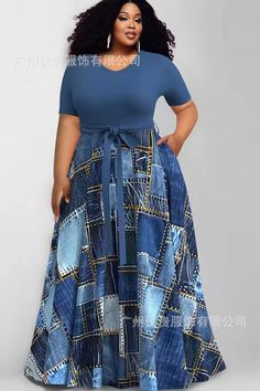 Shipping: Worldwide Express Shipping AvailableDelivery time: 7-15Days Fast ShippingReturns: Fast refund, 100% Money Back Guarantee. Print Maxi Dresses, African Attire Dresses, Tencel Denim, Flowers Quotes, English Fashion, Ankara Fashion, Denim Print, Personal Closet, Denim Maxi Dress