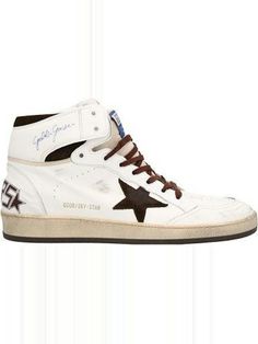 High Sky-Star White/Beige/Chocolate Trainer, a stylish and comfortable athletic shoe for all-day wear High Top Trainers, Vintage Effect, Versace Bags, Balenciaga Designer, Color Contrast, Formal Looks, White Beige, Lv Bag, Fendi Bags