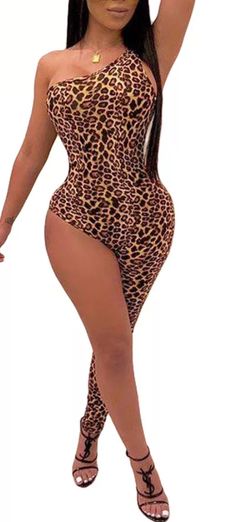 Lee Lee sexy Leopard print one legged jumpsuit romper Stretch Leopard Print Bodysuit For Night Out, Sleeveless Stretch Leopard Print Bodysuit, Sleeveless Leopard Print Jumpsuits And Rompers For Summer, Sleeveless Leopard Print Jumpsuit For Summer, Casual Leopard Print Jumpsuits And Rompers For Party, Casual Fitted Leopard Print Jumpsuits And Rompers, Casual Fitted Leopard Print Jumpsuit/romper, Fitted Casual Leopard Print Jumpsuit, Summer Party Leopard Print Bodysuit