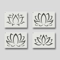 four black and white lotus stencils on a gray background, set of 4