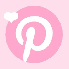 a pink and white pin logo with a heart on it's center piece in the middle